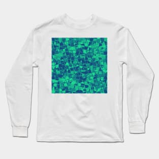 Grid Square Mosaic Pattern (Blue Teal) Long Sleeve T-Shirt